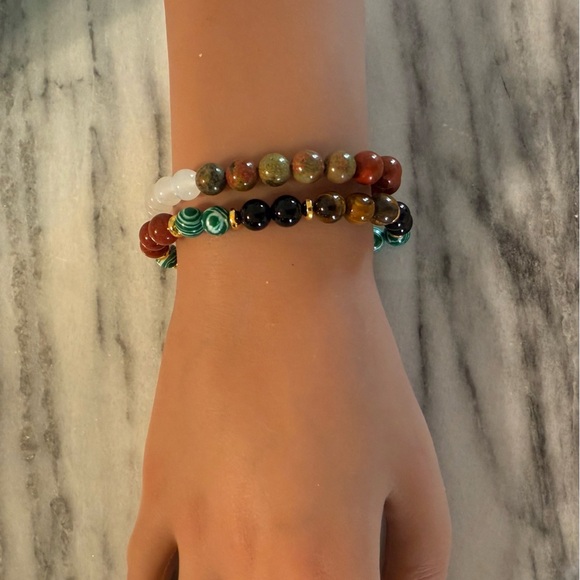 Natural Stones Beaded Bracelet Set Lucky & Wealth Bohemian Style 2 Bracelets - Picture 1 of 9